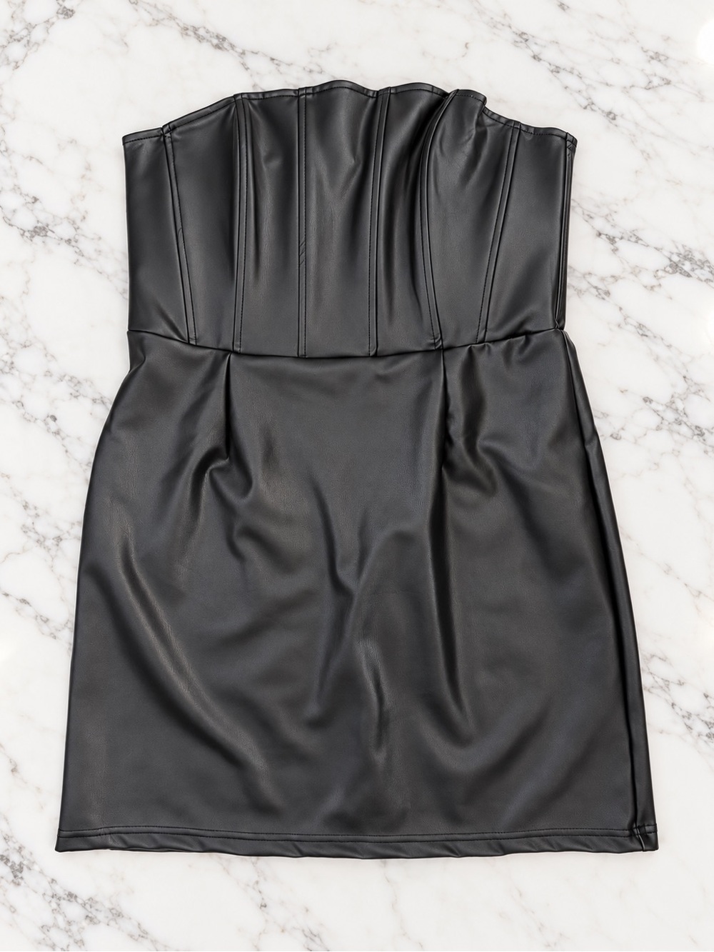 Strapless Faux Leather Corset Mini Dress - Black (L)